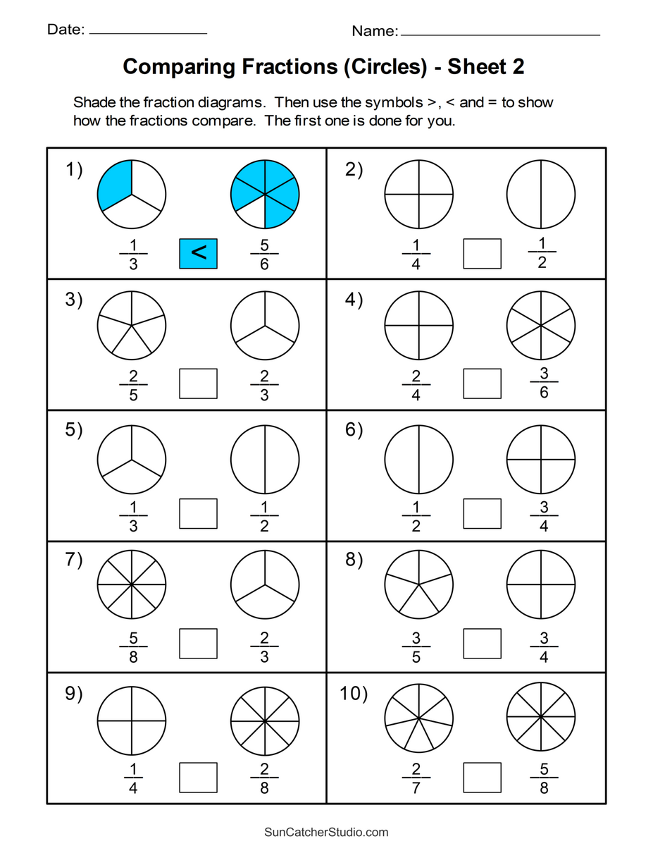 Free Printable Fractions Worksheets Comparing Identifying Free Printables Lettering SVG Files Tools Apps