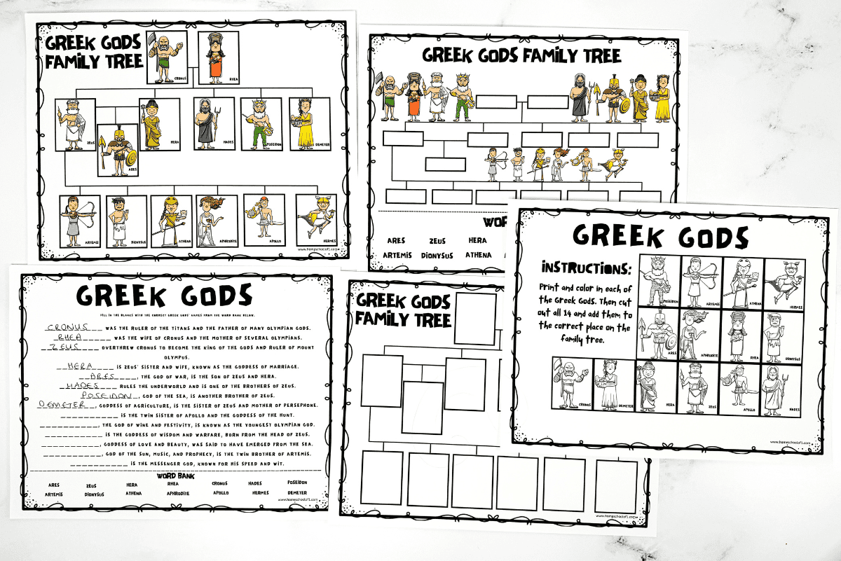 Free Printable Greek Gods Family Tree Worksheet Printable Ancient Greek Mythology Activity Bundle For Kids Topic Research Home Schooling Gods Goddesses Mind Maps And So Much More Etsy Hong Kong