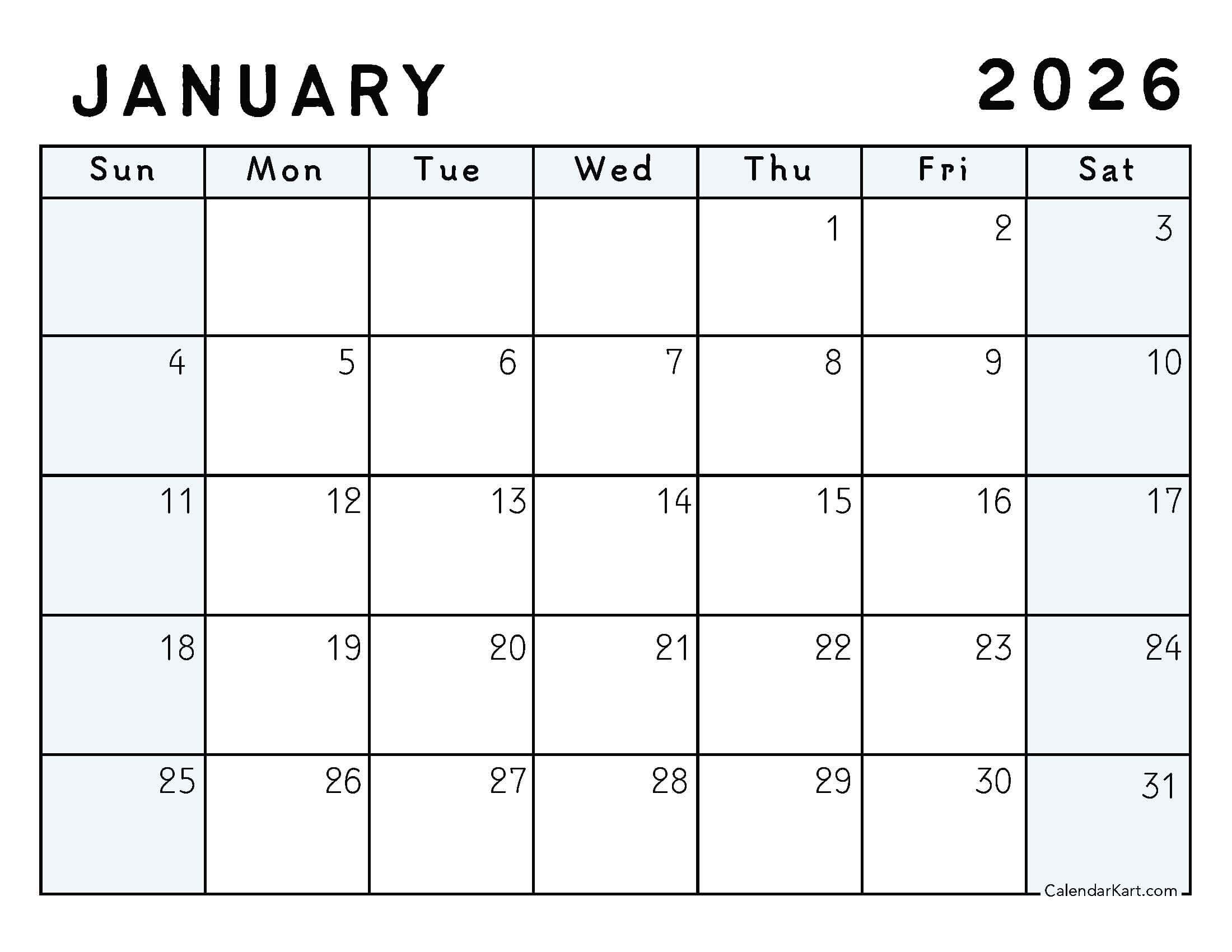 Free Printable Monthly Calendars 2026 CalendarKart