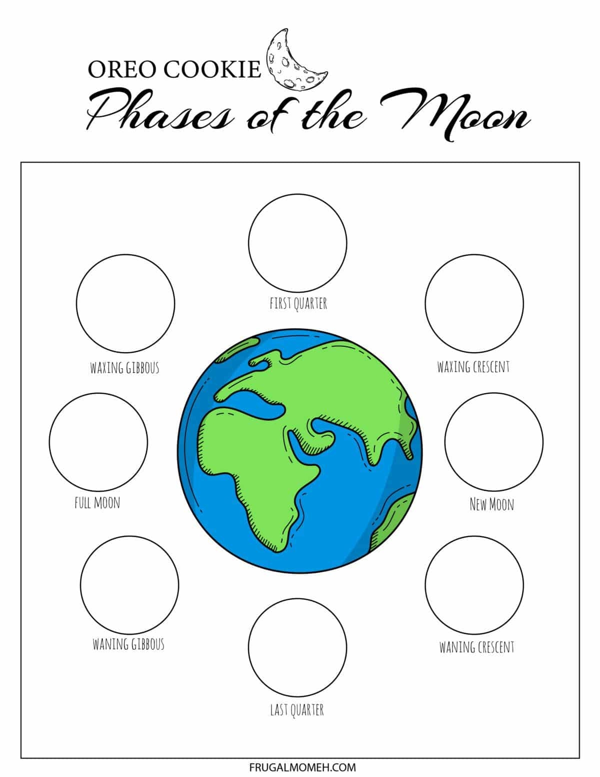 Free Printable Phases Of The Moon Worksheets Frugal Mom Eh Phases Of The Moon Space Crafts For Kids With Moon Phases Worksheet