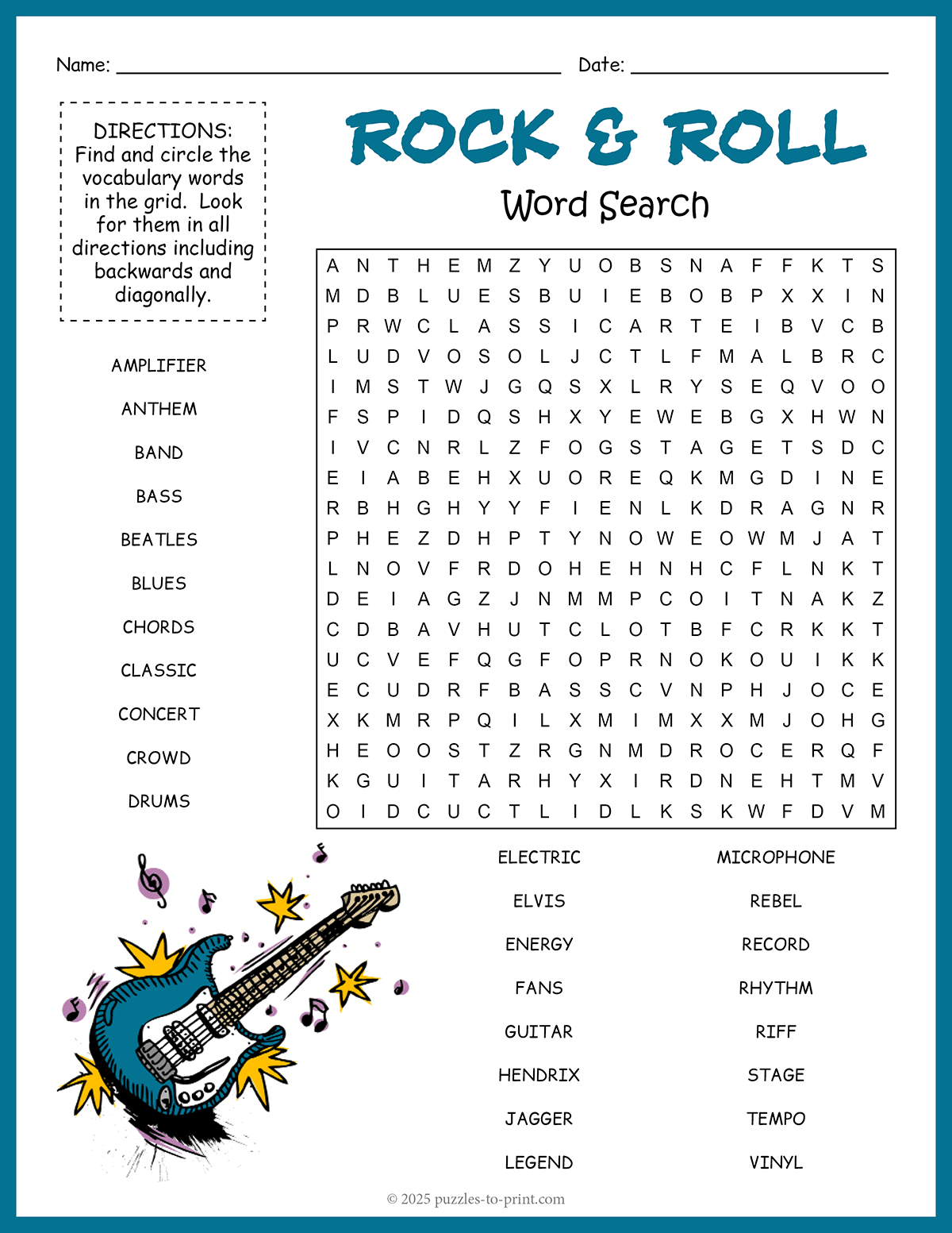 Free Printable Rock And Roll Word Search Free Printable Rock And Roll Word Search