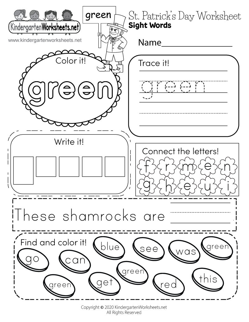 Free Printable St Patrick S Day Sight Words Worksheet A Variety Of Activity Sheets On St Patricks Day For Preschools
