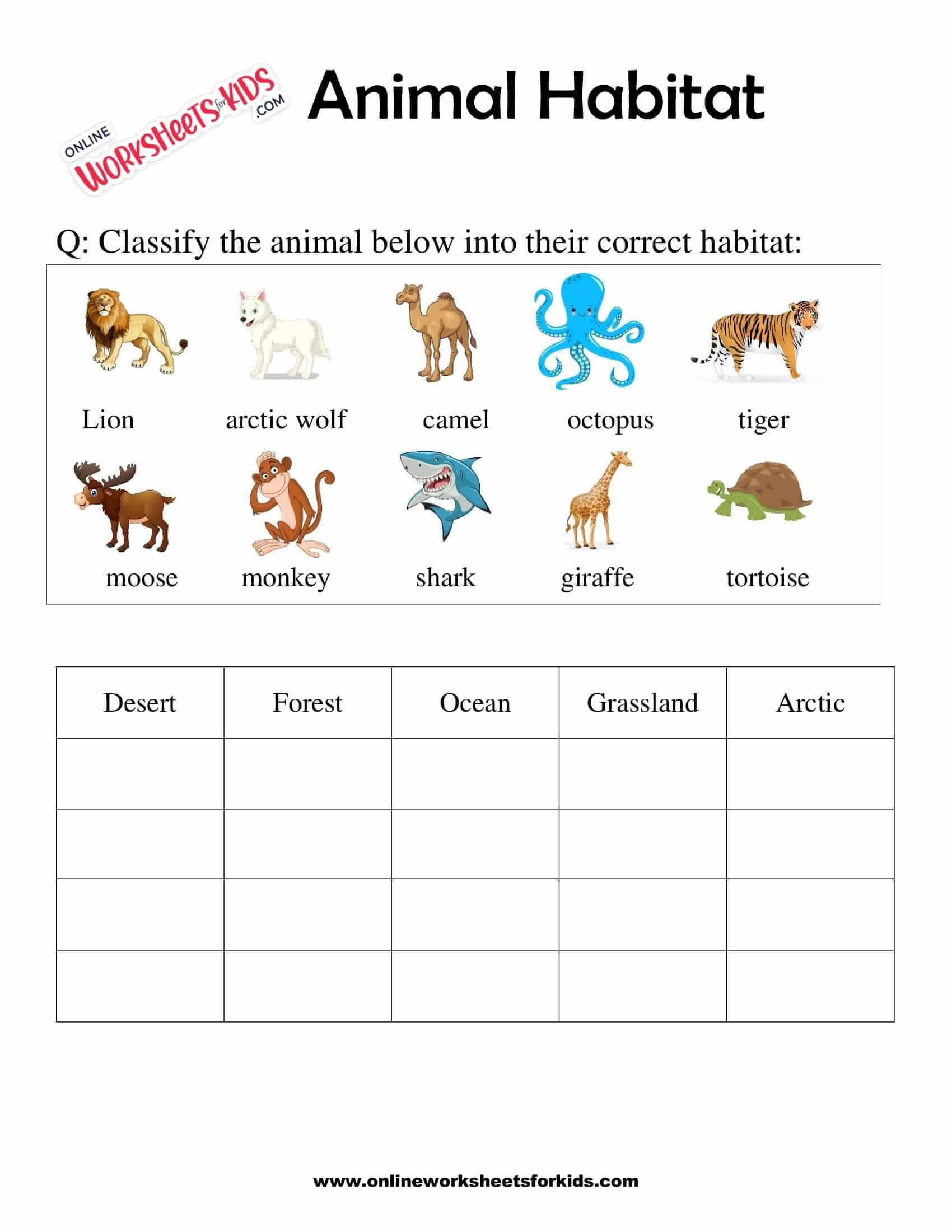 Free Printable Worksheets Animal Habitats Printable Match The Animal To Its Habitat Worksheet For Kindergarten Made By Teachers