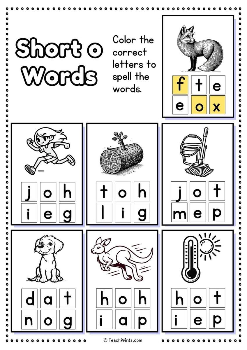 Free Short O Words Worksheets Teach Prints