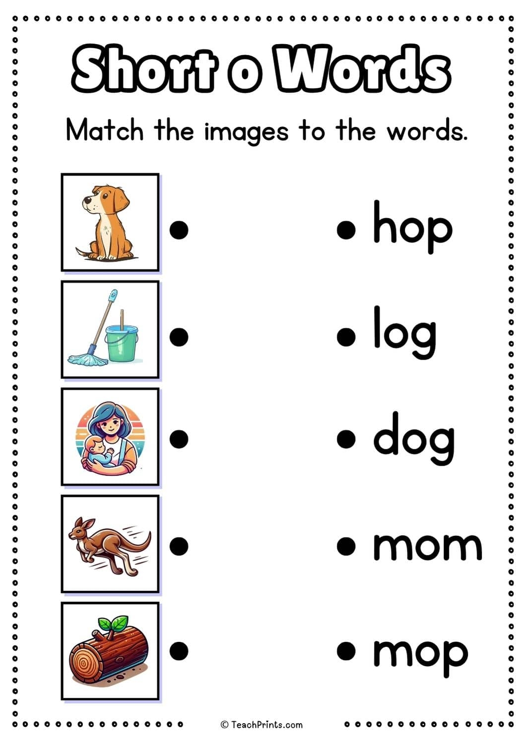 FREE Printable Short O CVC Words Cut And Paste Worksheets