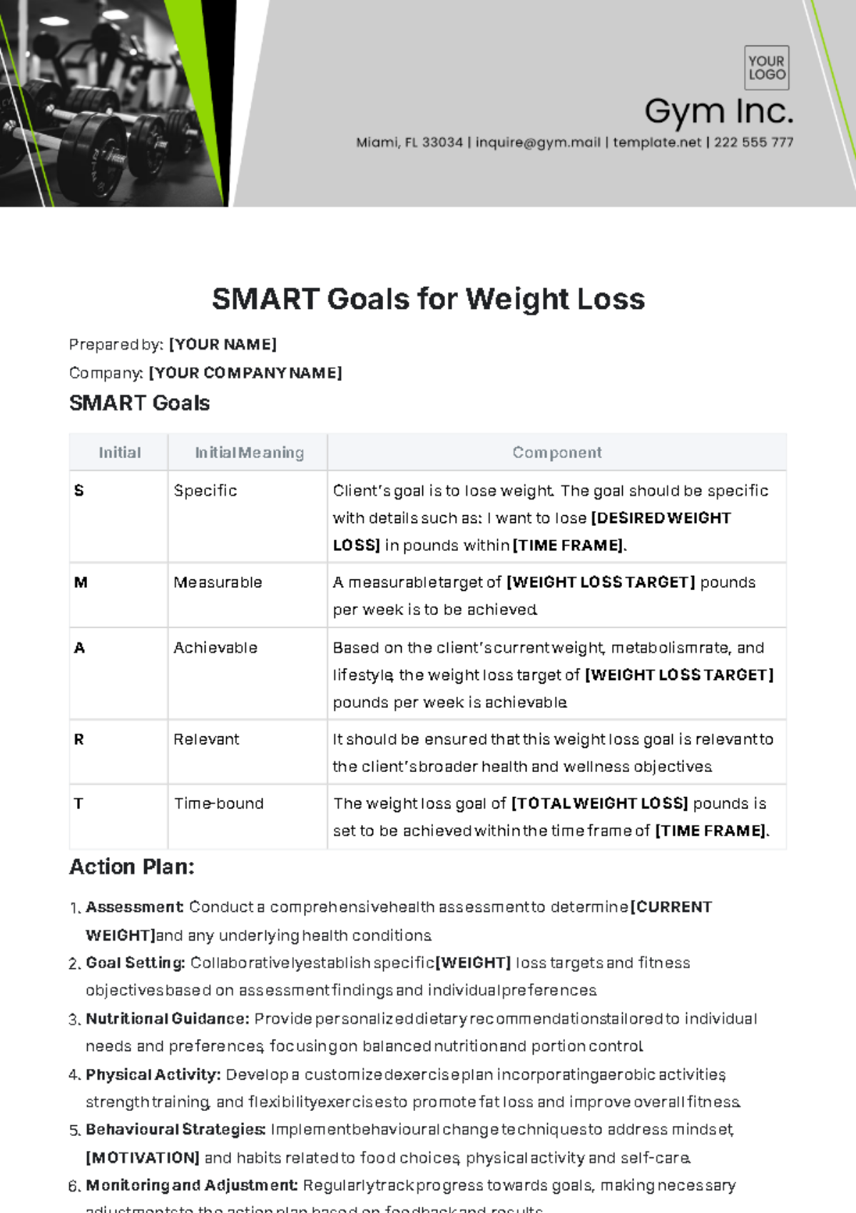 Free SMART Goals For Weight Loss Template To Edit Online Free Fitness SMART Goals Planner Template To Edit Online