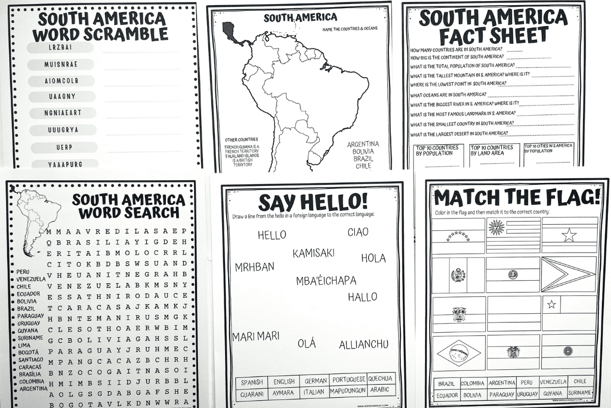 Flags Of South America Coloring Pages And Printable Unit Study Homeschool Material Montessori South America Flags Etsy