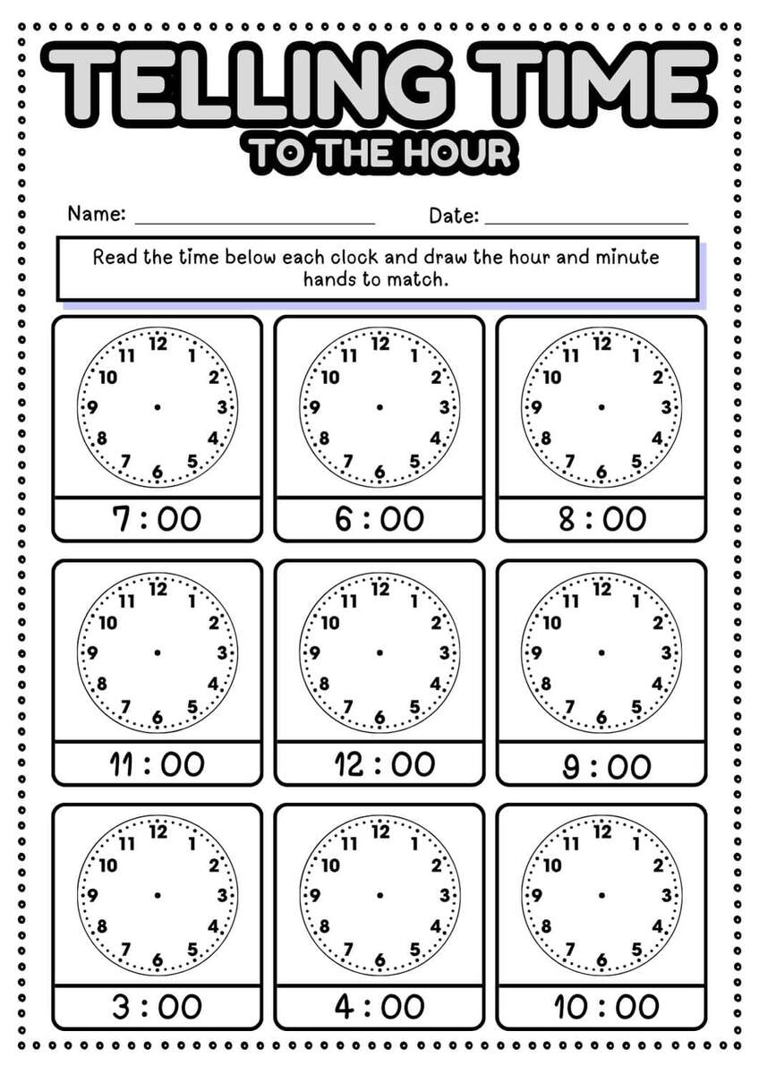 Free Telling Time To The Hour Worksheets Teach Prints Free Telling Time To The Hour Worksheets Teach Prints