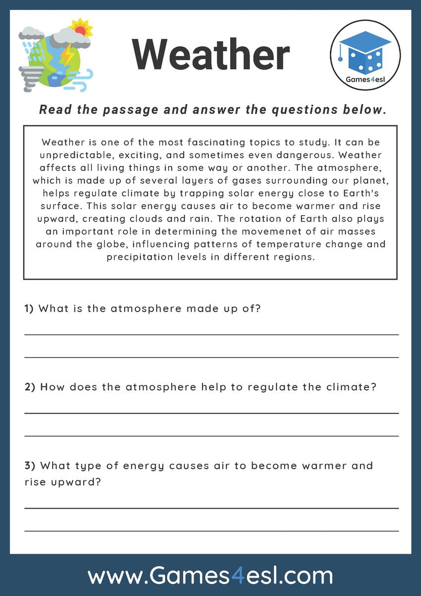 Reading Weather Forecasts Worksheets