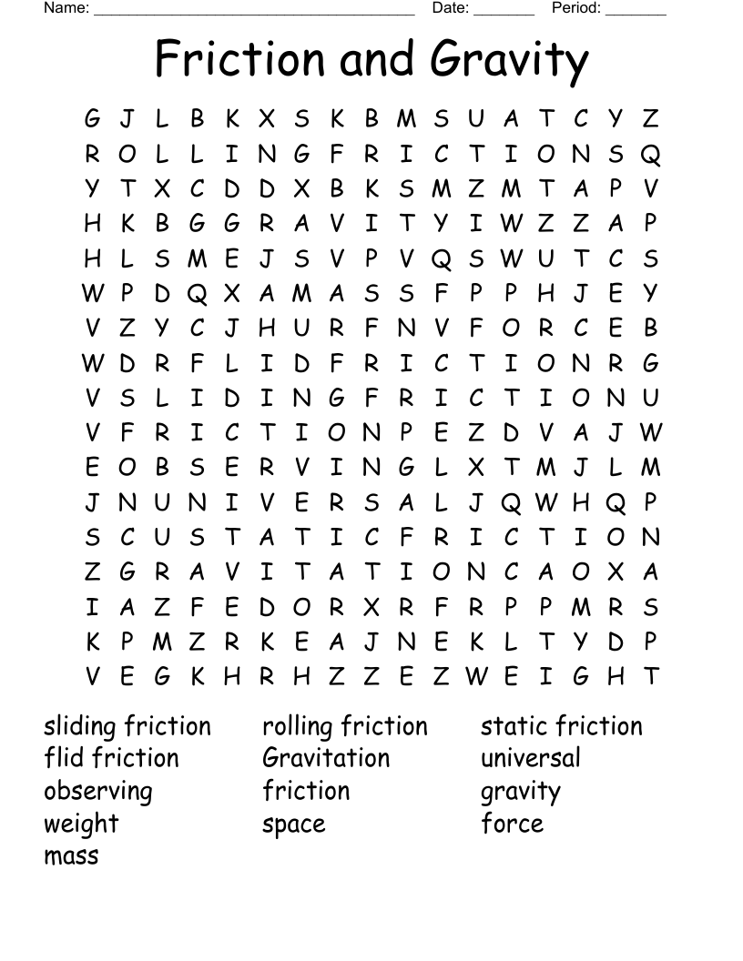Friction And Gravity Word Search WordMint Printable 3rd Grade Gravity Worksheets