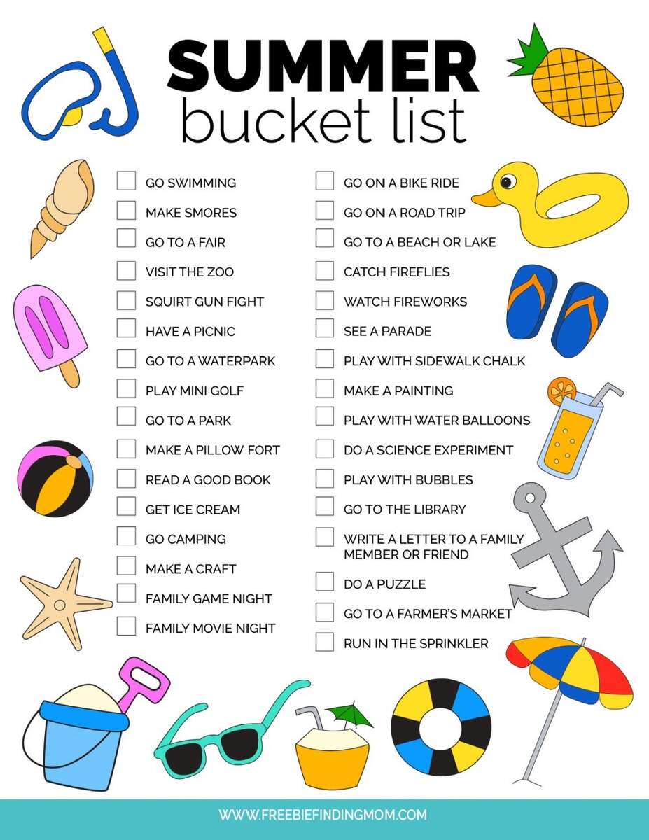 Fun Summer Bucket List Ideas For Kids And Template Printable