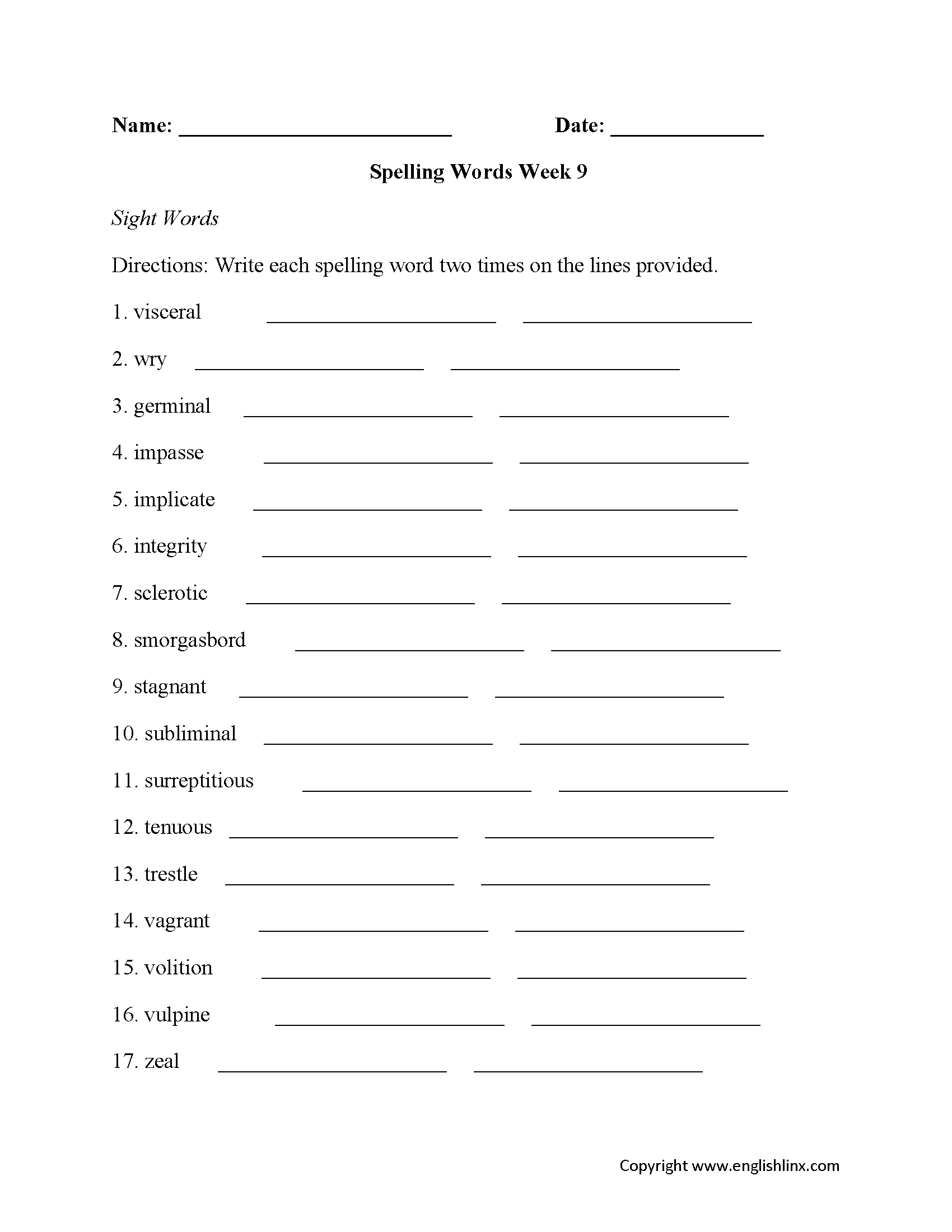 High School Spelling Worksheets Advanced Spelling Word Practice 17 9th Grade Worksheets Spelling Words Free PDF At Worksheeto