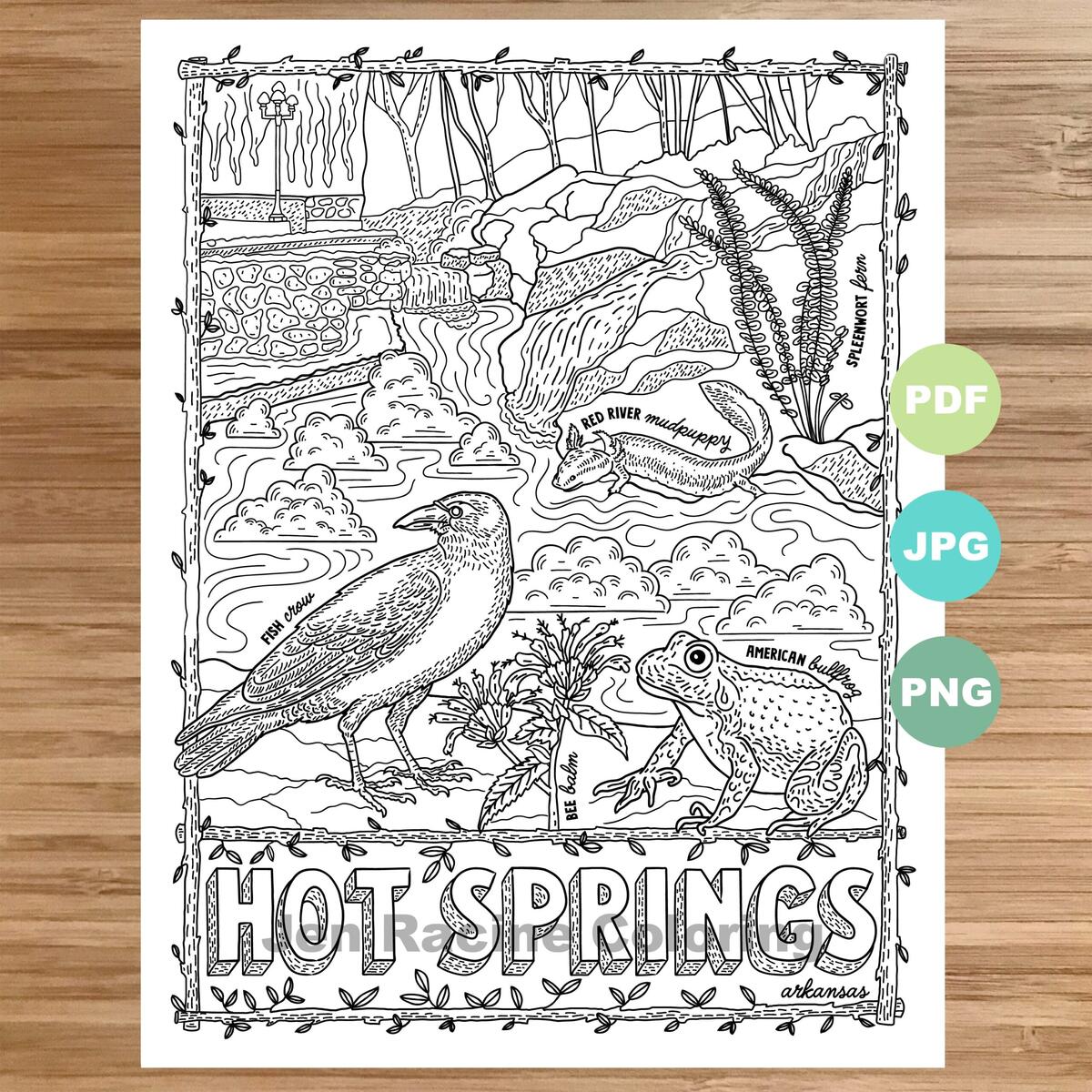 Hot Springs National Park Coloring Page Arkansas PDF JPG PNG Etsy Norway