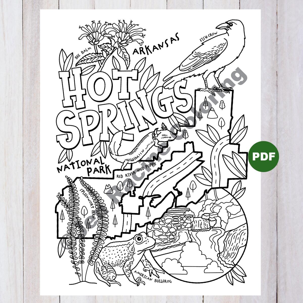 Hot Springs National Park Coloring Page Etsy Ireland