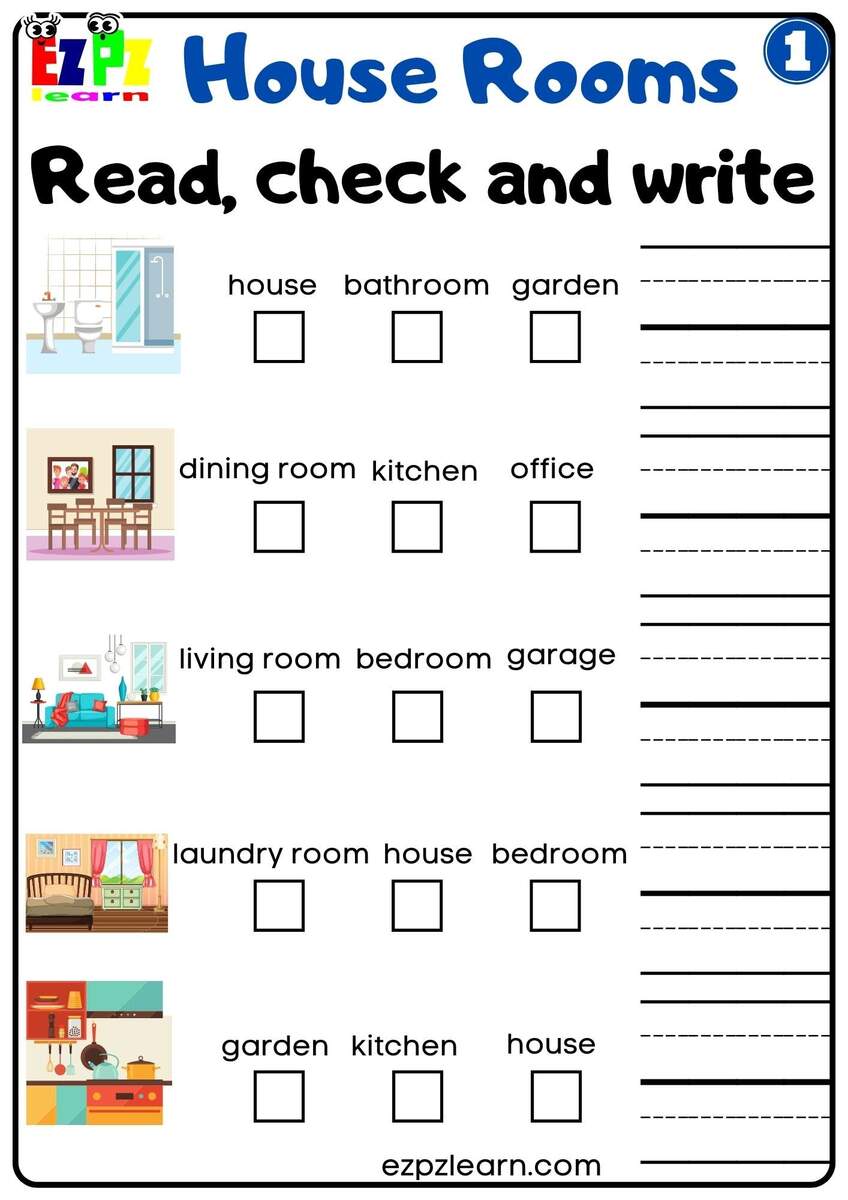 House Rooms Vocabulary Read Check And Write Activity For Homeschool K5 And ESL Teachers Free PDF Ezpzlearn