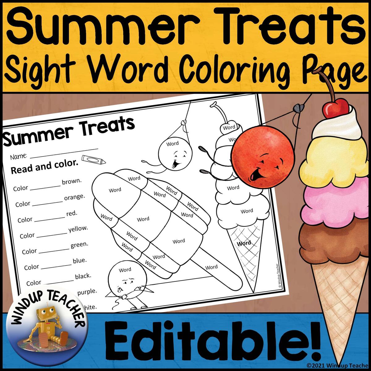 Ice Cream Popsicle Sight Word Coloring Sheet EDITABLE Worksheet For Summer Made By Teachers Printables Frazzels