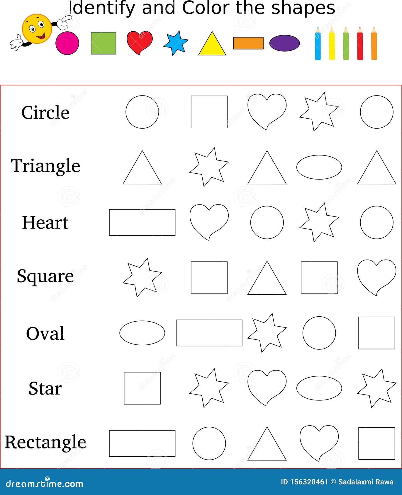 Identify And Color The Correct Shape Worksheet Stock Image Illustration Of Education Graphic 156320461