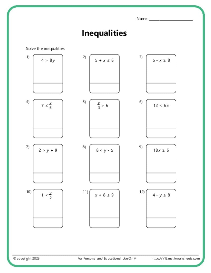 Inequalities Worksheets Writing Inequalities From Graphs B Worksheet Algebra I PDF Worksheets Cazoom Math