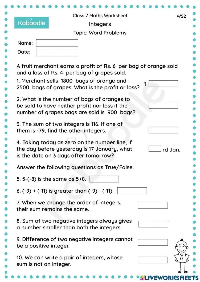 Integers Word Problems Interactive Worksheet Worksheets Library Integers Word Problems Interactive Worksheet Worksheets Library