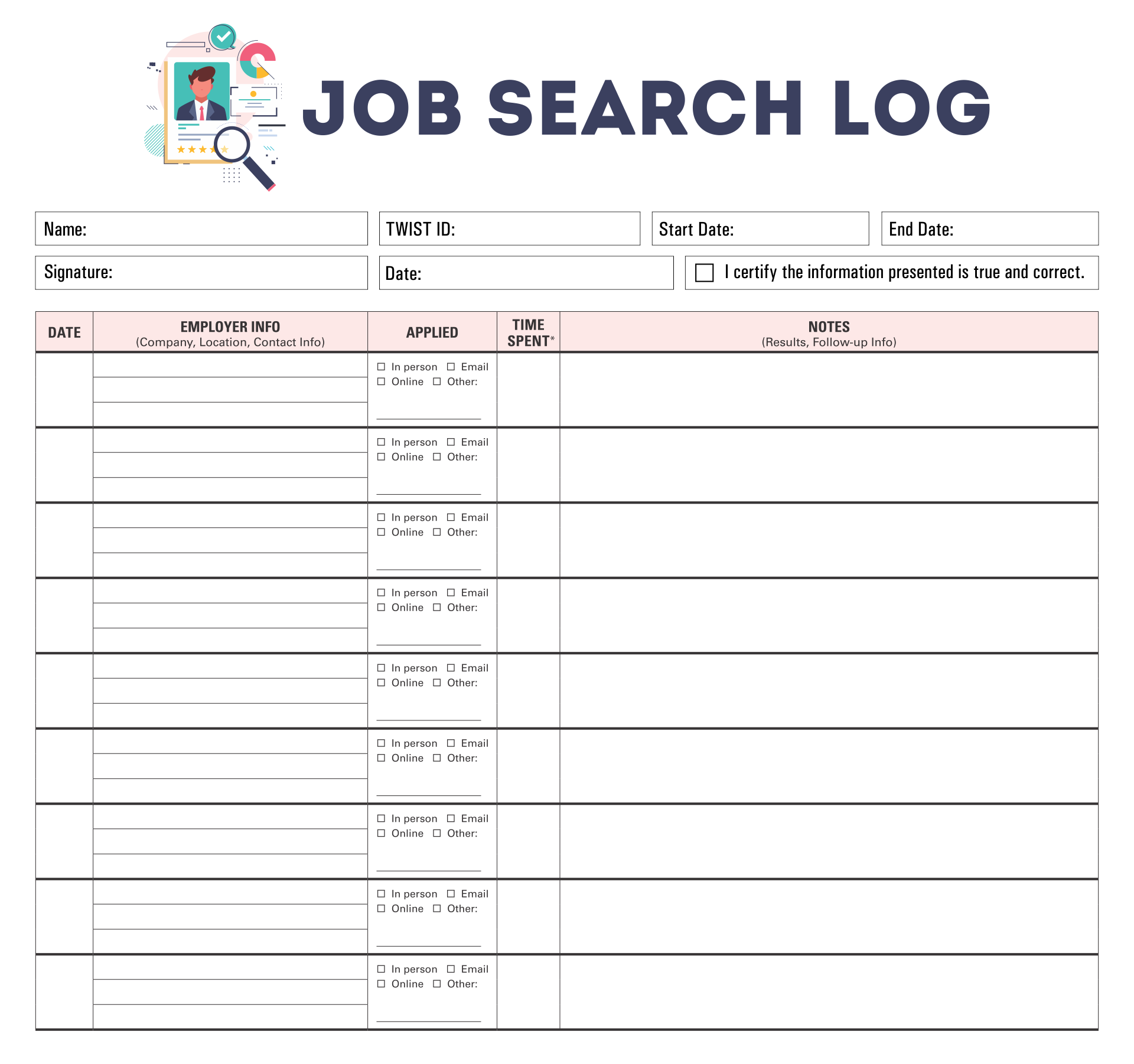 Job Search Log Template 6 Free PDF Printables Printablee Job Search Log Template 6 Free PDF Printables Printablee