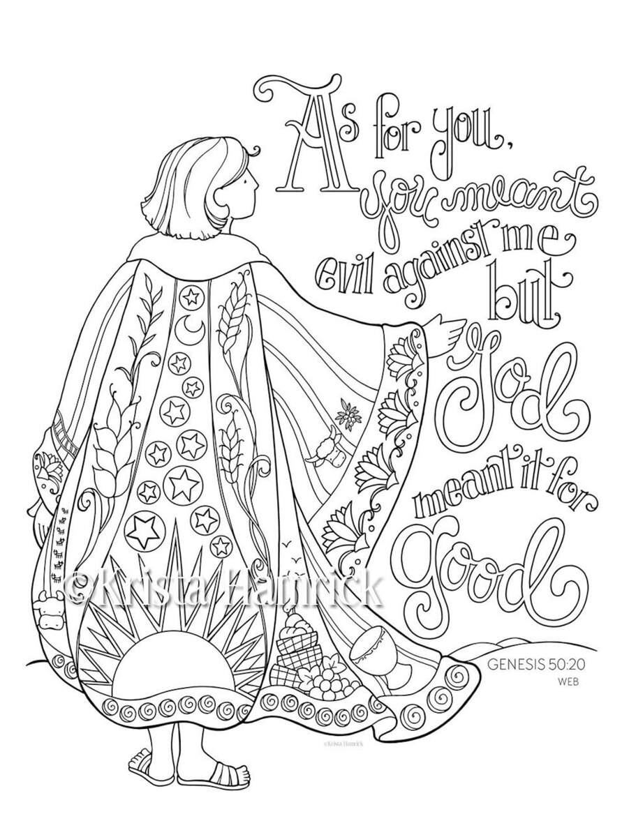 Joseph S Coat Of Many Colors Coloring Page 8 5X11 Bible Journaling Tip In 6X8 Etsy