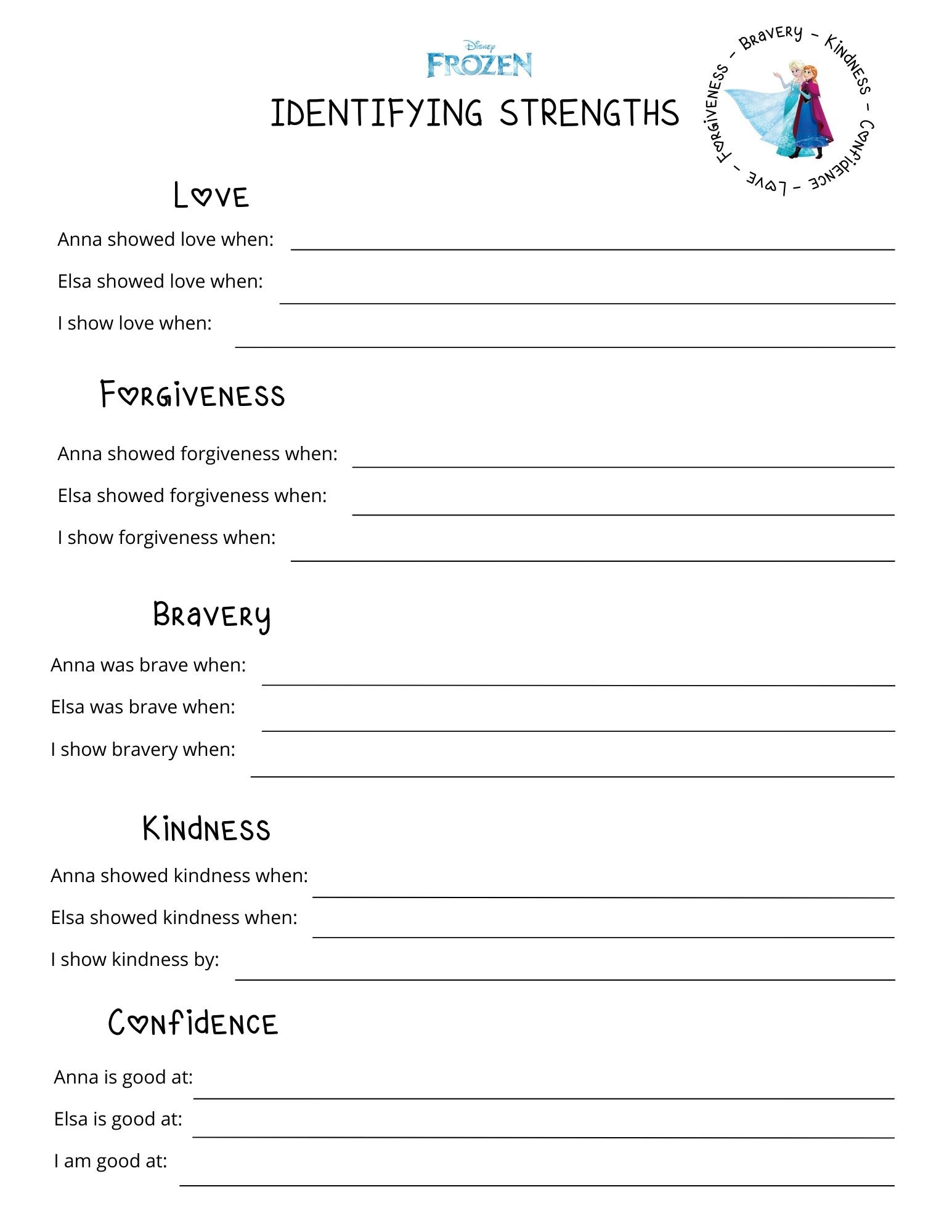 Kids Frozen Therapy Worksheet Identifying Strengths Etsy Kids Frozen Therapy Worksheet Identifying Strengths Etsy