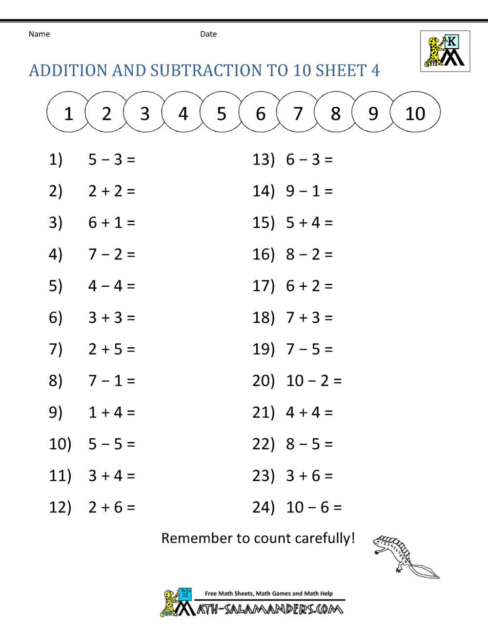 Kindergarten Addition And Subtraction Worksheets Math Worksheets Superstar Worksheets