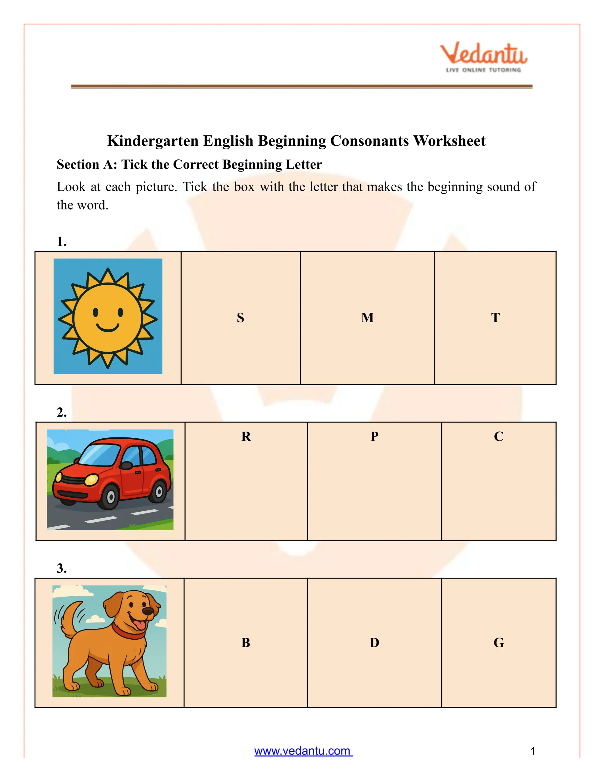 Kindergarten Beginning Consonants Worksheets Free PDF