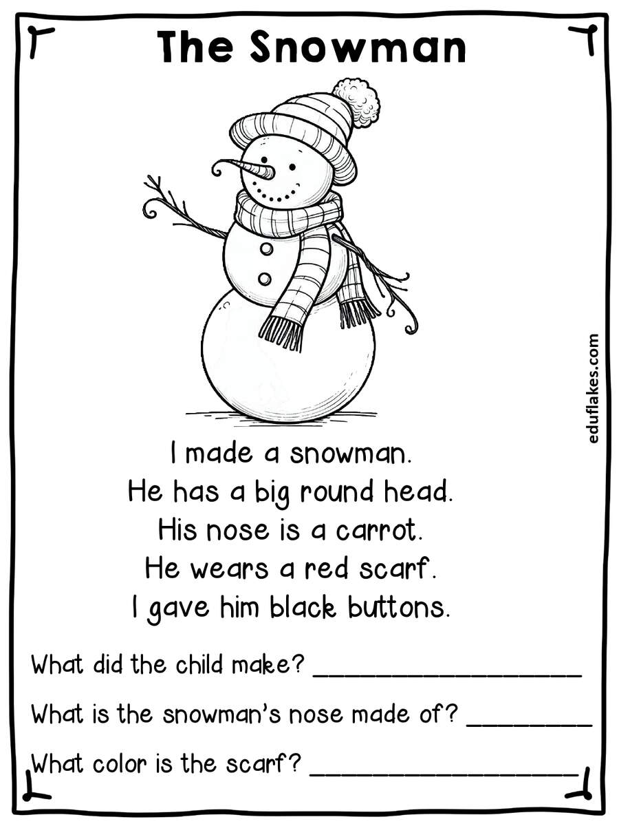 Kindergarten Winter Reading Comprehension Free PDF Eduflakes Kindergarten Winter Reading Comprehension Free PDF Eduflakes
