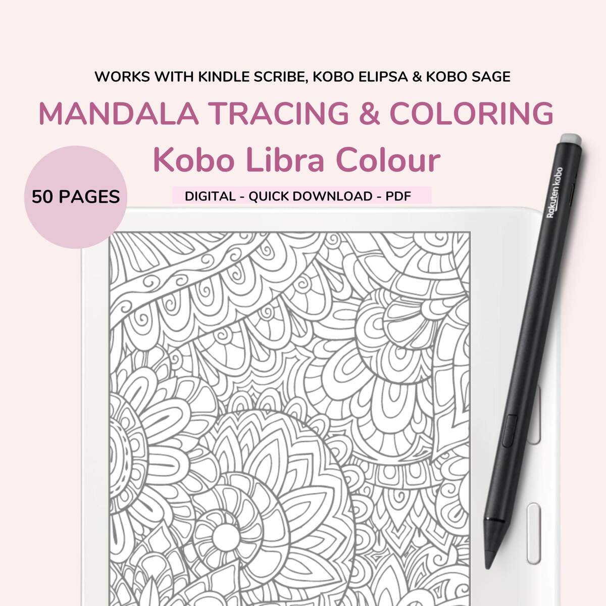 Kobo Libra Colour Mandala Tracing Book 50 Coloring Pages Digital Download Etsy Kobo Libra Colour Mandala Tracing Book 50 Coloring Pages Digital Download Etsy