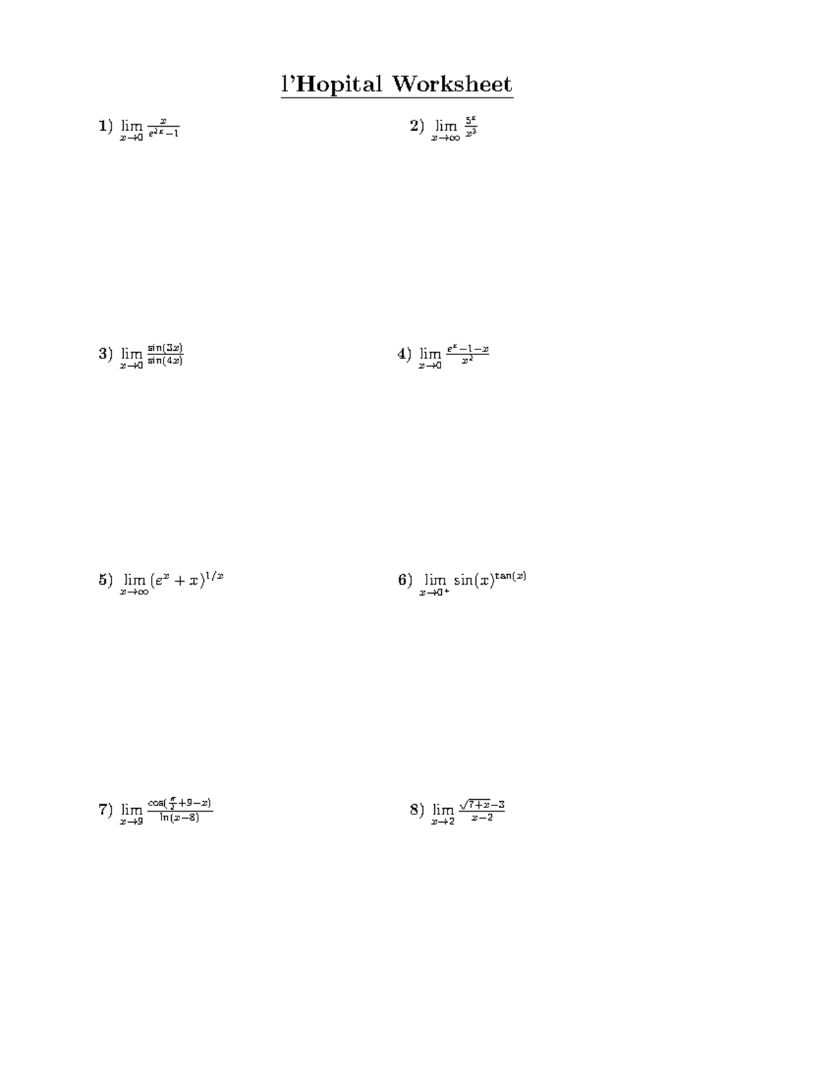 L H Pital S Rule Worksheet Calculus Review Studocu L H Pital S Rule Worksheet Calculus Review Studocu