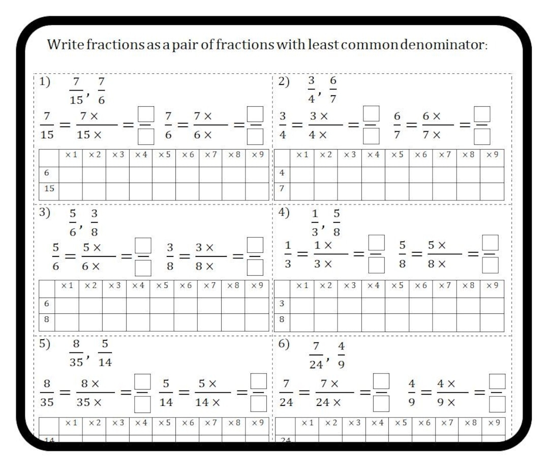 Least Common Denominator Worksheets Math Grades 4 6 Printable PDF Etsy Least Common Denominator Worksheets Math Grades 4 6 Printable PDF Etsy