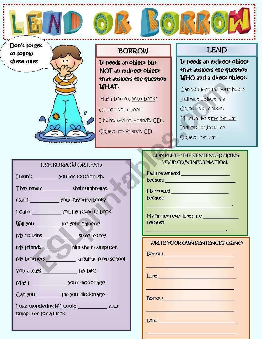 LEND OR BORROW ESL Worksheet By Lilianamontoya13 LEND OR BORROW ESL Worksheet By Lilianamontoya13
