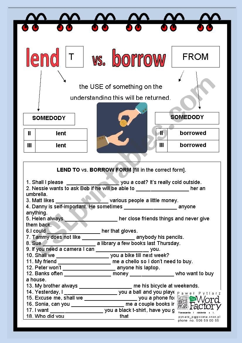 Lend Or Borrow ESL Worksheet By Pooh81 LEND OR BORROW ESL Worksheet By Lilianamontoya13
