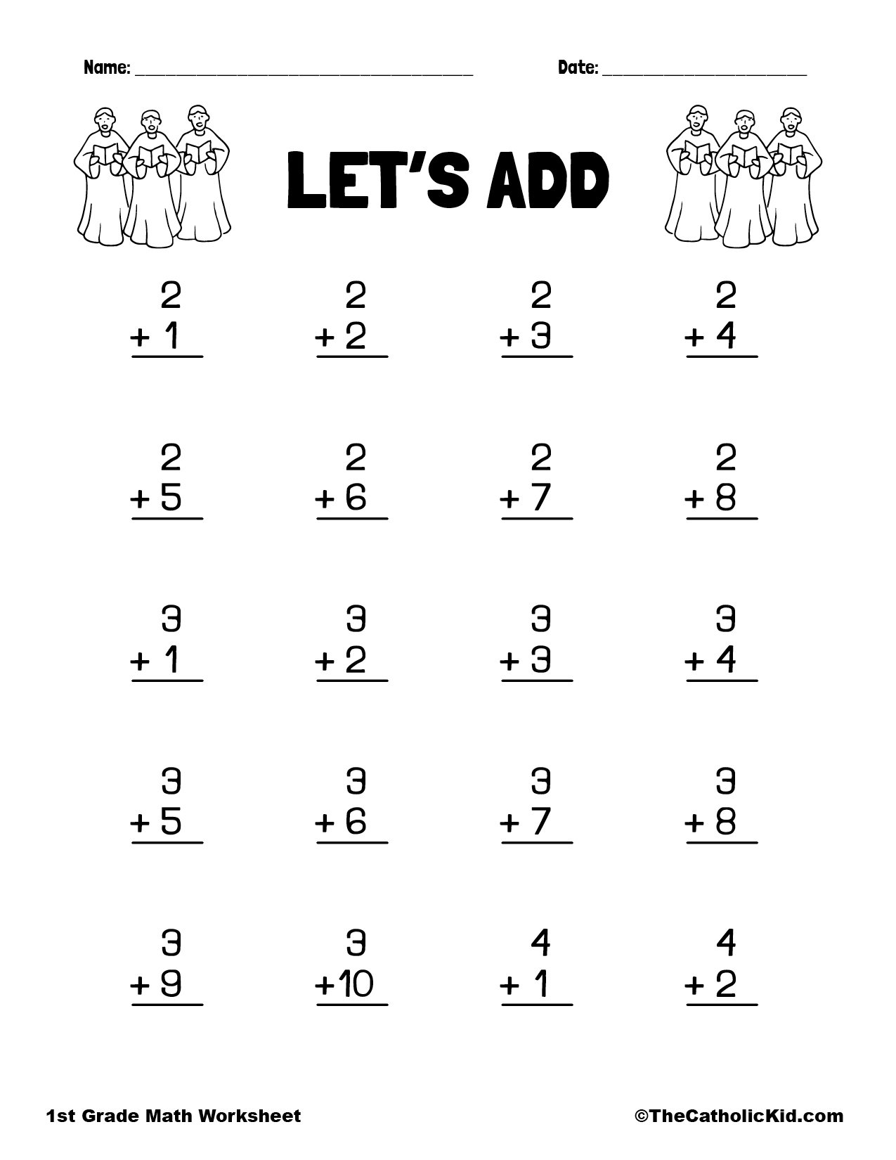 Let S Add 1st Grade Math Adding Worksheet Catholic TheCatholicKid 10 Printable Two Digit Addition Worksheets Double Digit Addition Worksheets 1st Grade 2nd Grade Made By Teachers