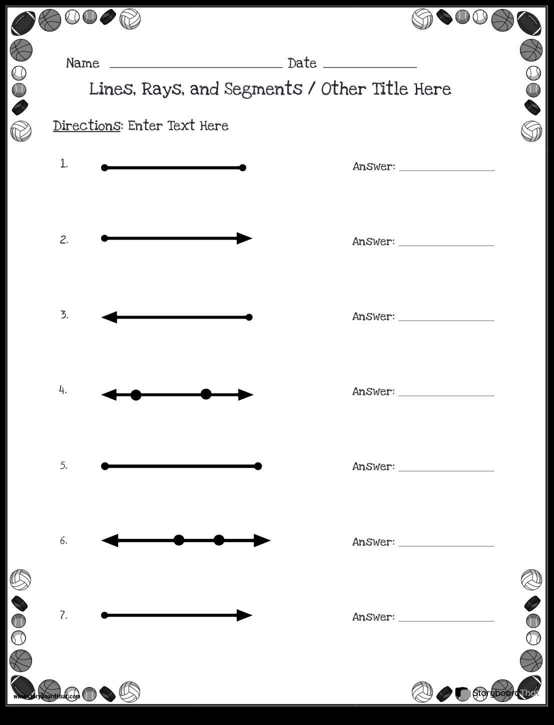 Lines Rays Line Segments Worksheets Storyboard That