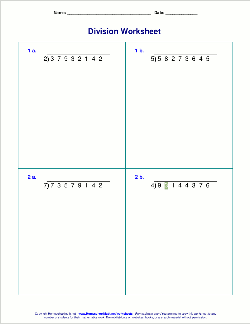Division Worksheets 3rd Grade