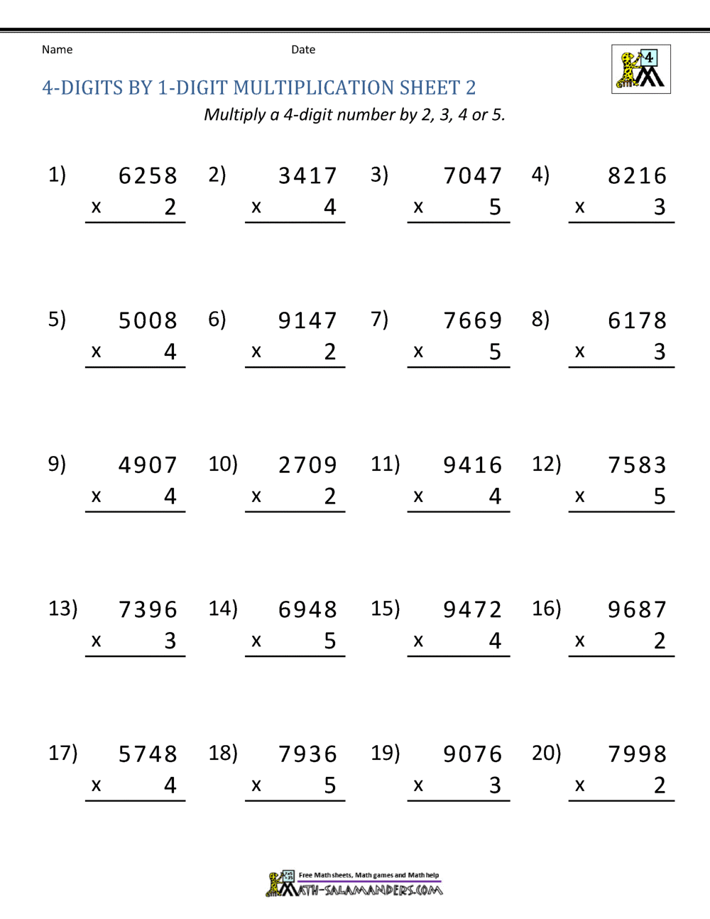 Math Multiplication Worksheets 4th Grade Grade 4 Multiplication Worksheets