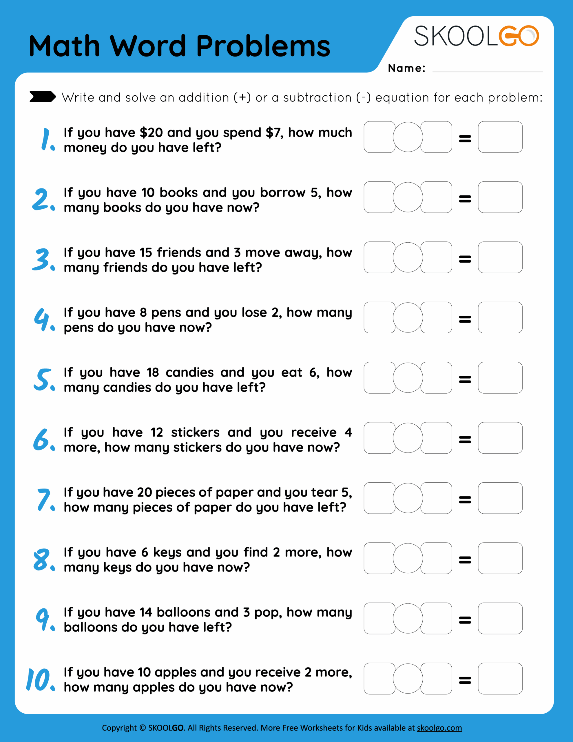 Free Printable Word Problems Worksheet For Fourth Grade