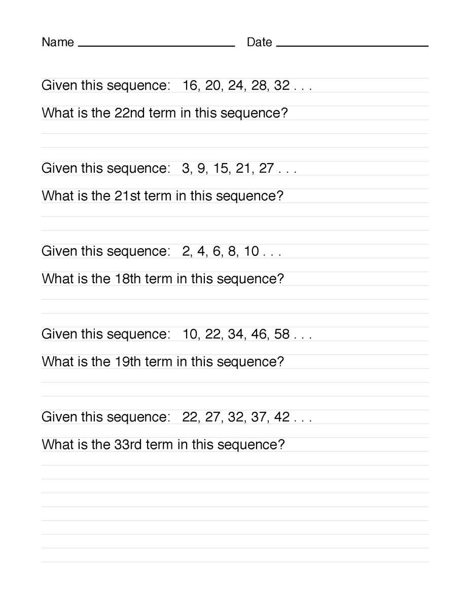 Math Worksheet Collection Nth Term In A Sequence Media4Math Worksheets Library