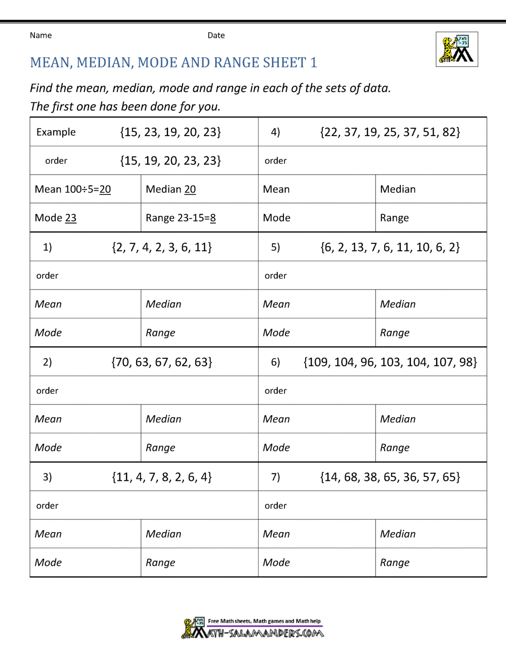 Mean Median Mode Range Worksheets Mean Median Mode Range Worksheets
