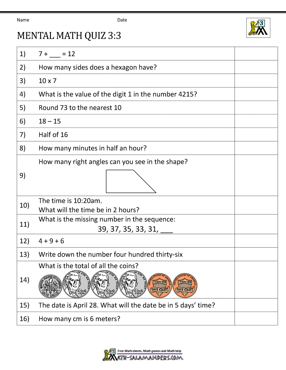 Mental Math 3rd Grade Year 3 Mental Maths Worksheets