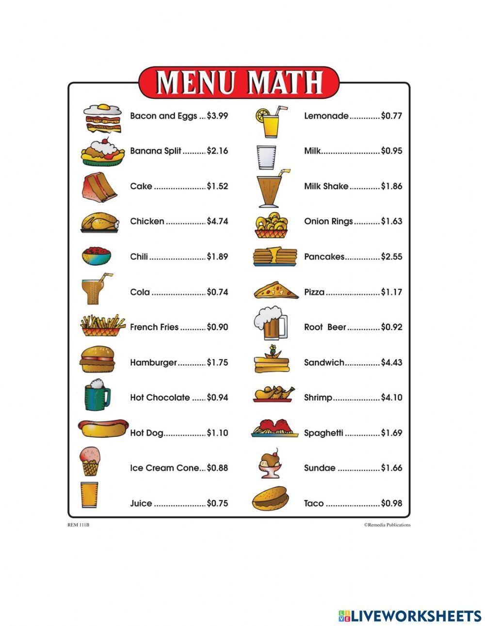 Cafe Menu Maths Primary Mathematics Money Arithmetic And Decimals Free Sample Teaching Resources