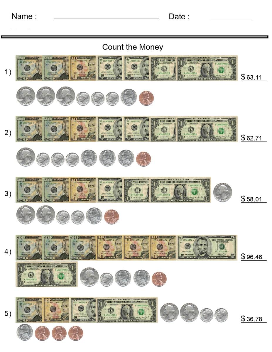 Money Worksheets Counting United States Bills And Coins Made By Teachers