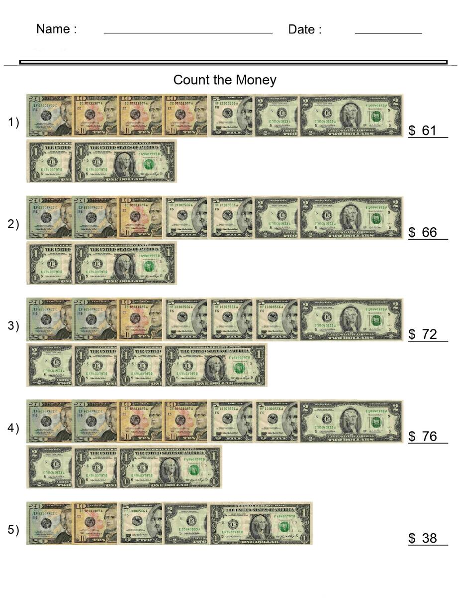 Money Worksheets Counting United States Bills Made By Teachers Counting Money Worksheets Up To 1