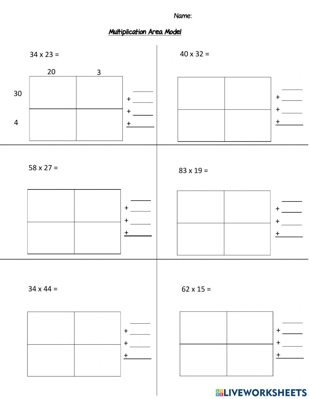 Multiplication Area Model Worksheet Worksheets Library
