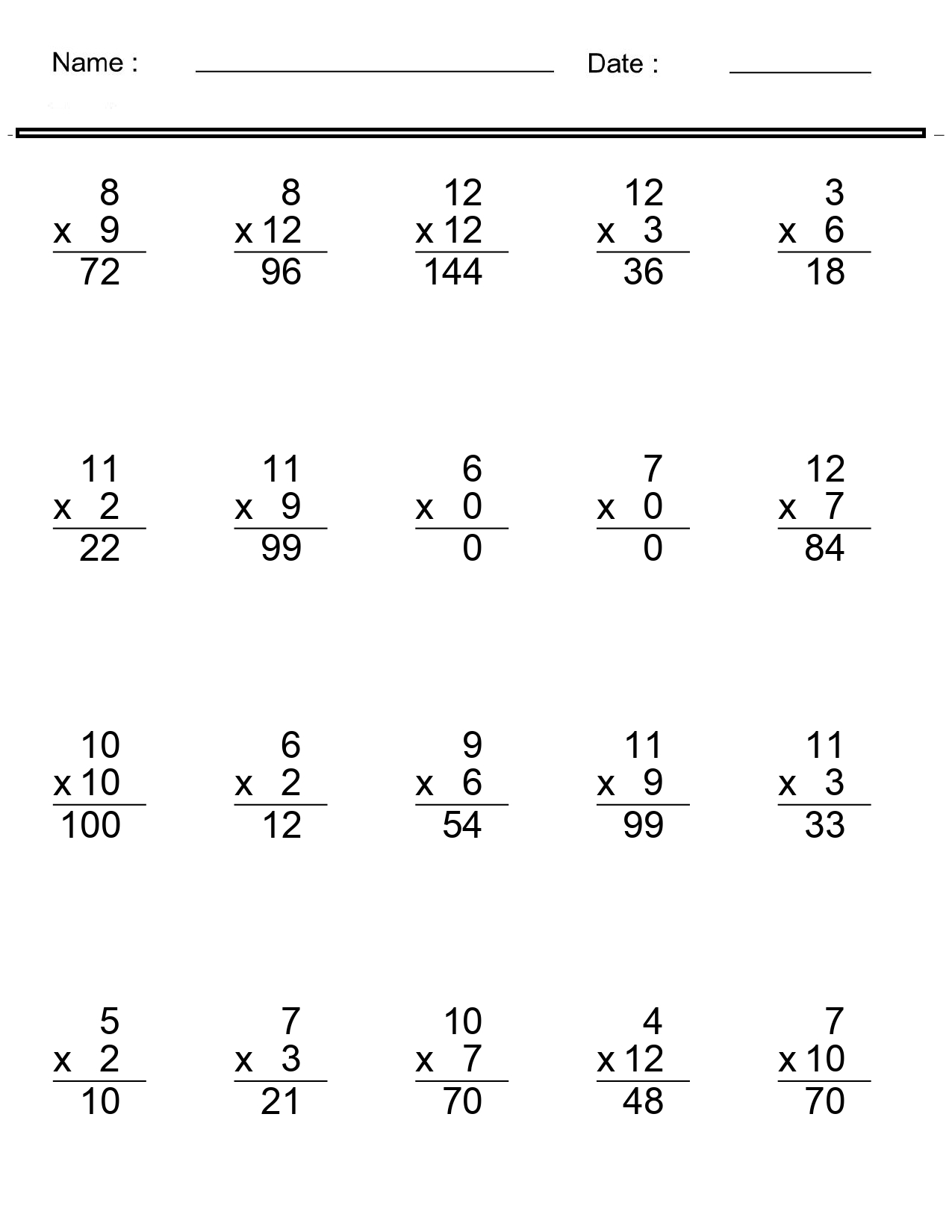 Multiplication Worksheets Problem Range Between 0 And 12 In A Vertical Format Made By Teachers Multiplication Worksheets Problem Range Between 0 And 12 In A Vertical Format Made By Teachers