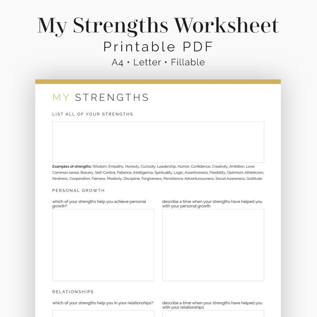 My Strengths Worksheet Fillable Printable PDF Mental Health Printable Wellness Journal Self Esteem Instant Download Etsy Kids Frozen Therapy Worksheet Identifying Strengths Etsy