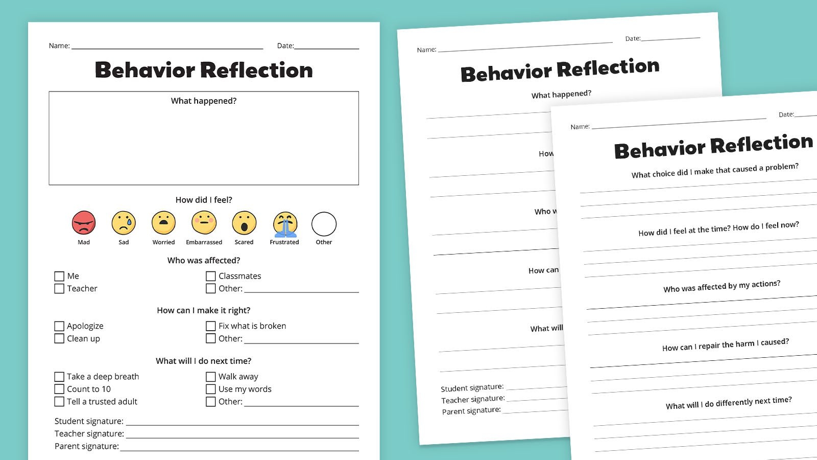 Student Behavior Reflection Graphic Organizer TeacherVision
