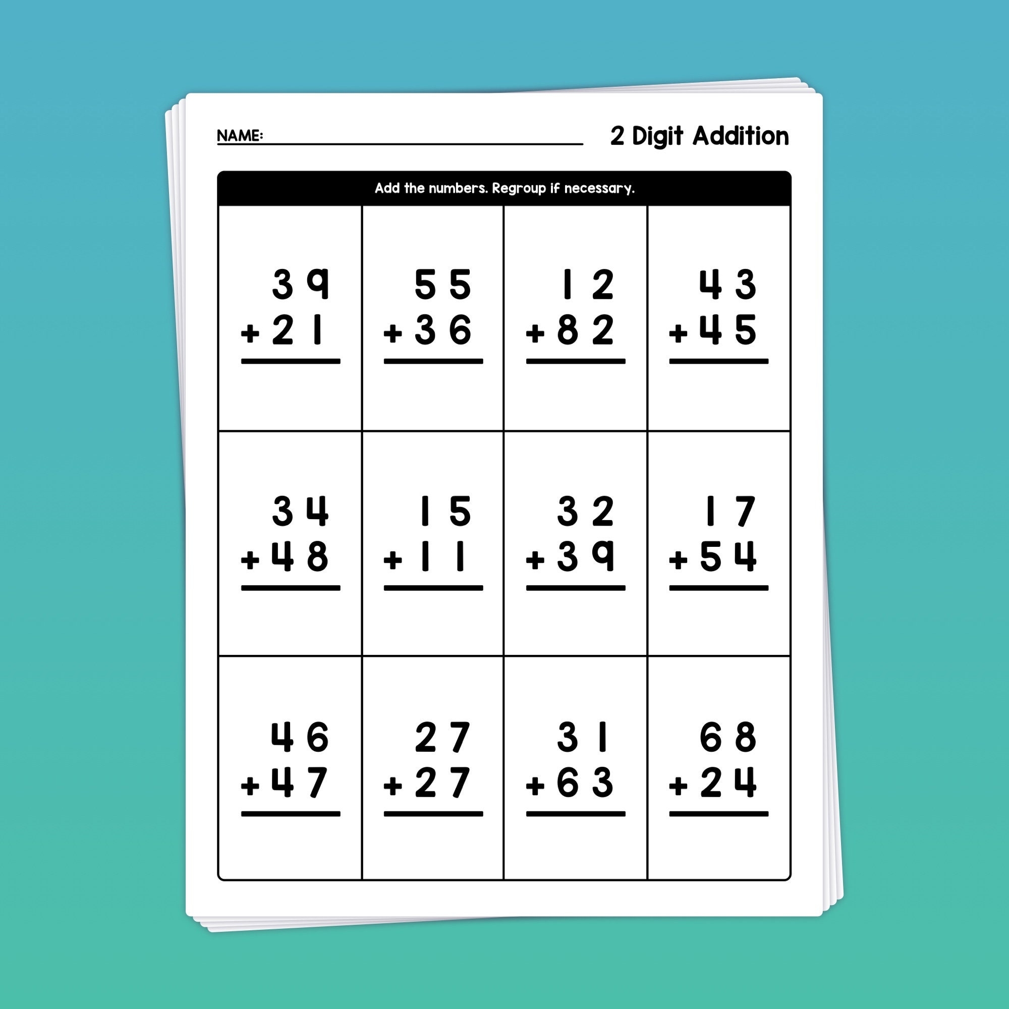 No Prep 2 Digit Addition With Regrouping Worksheets 1st 3rd 2nd Grade Addition Activities Math Printable PDF Etsy No Prep 2 Digit Addition With Regrouping Worksheets 1st 3rd 2nd Grade Addition Activities Math Printable PDF Etsy